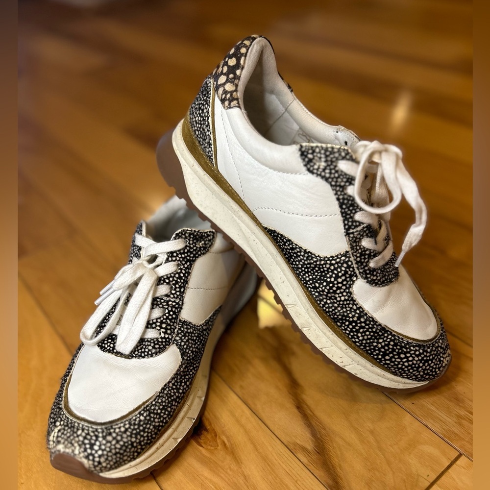 Madewell Kick-Off Trainer Sneakers White Leather Shoes with Calf Hair Detail